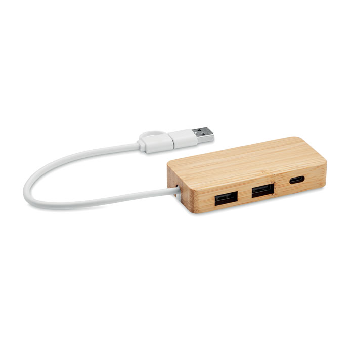 Hubbam USB hub s 3 priključka u kućištu od bambusa