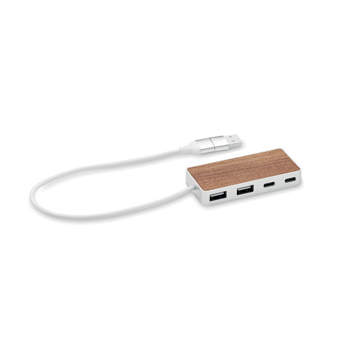 Ubah USB hub s 4 priključka od aluminija i orahovine