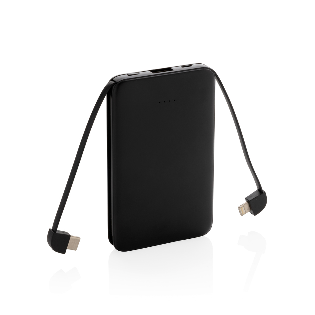 Džepni powerbank 5.000 mAh s integriranim kabelima