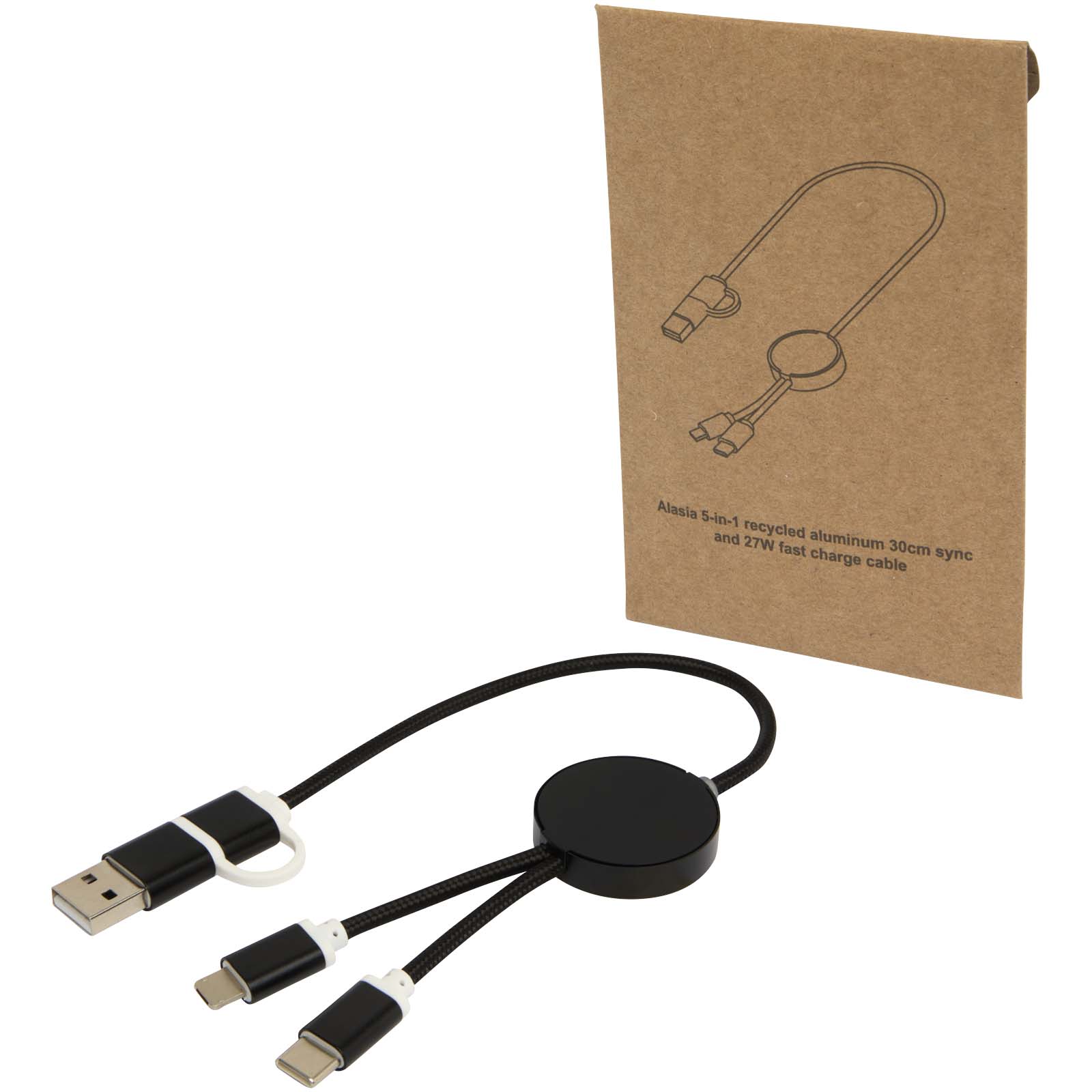 Alasia 5-u-1 kabel od recikliranog aluminija i plastike za sinkronizaciju podataka i brzo punjenje, 30 cm, 27 W