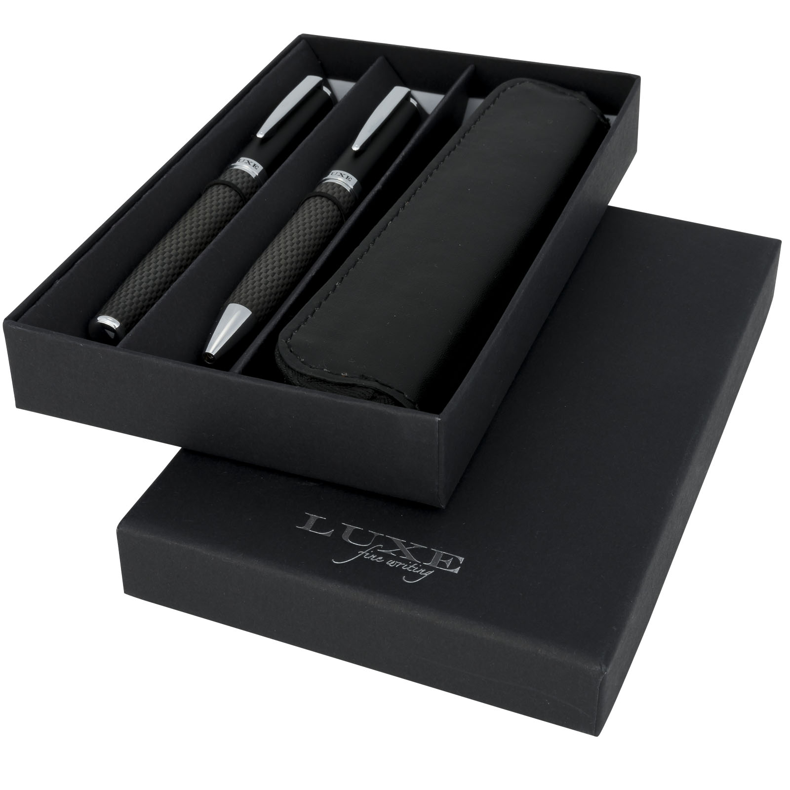 Carbon Duo poklon set kemijske i roler olovke s futrolom (crna tinta)