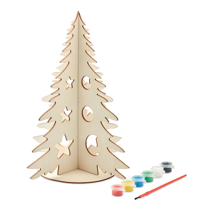 Tree And Paint drveno božićno drvce za bojanje s bojama i kistom