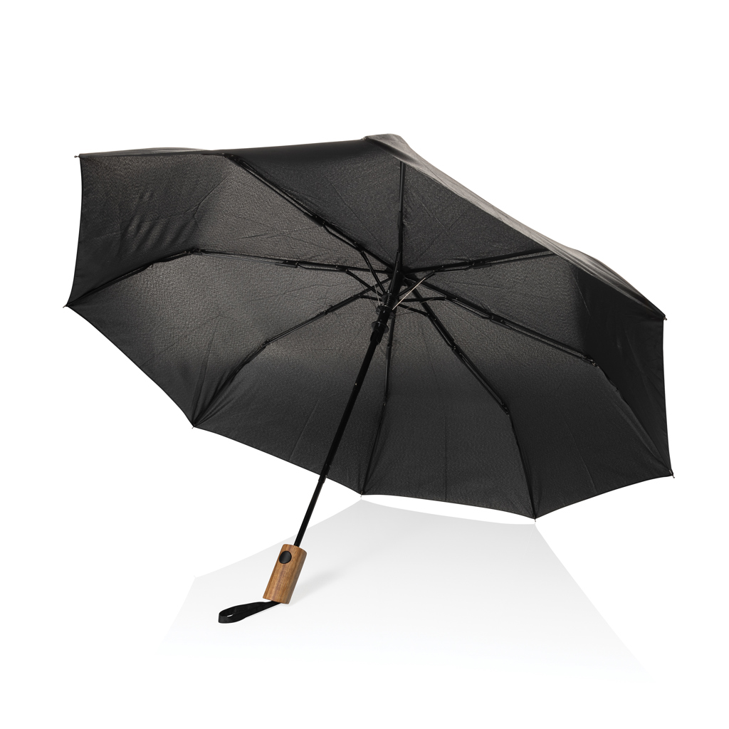Kaycey AWARE™ RPET mini automatski kišobran s ručkom od akacije 21''