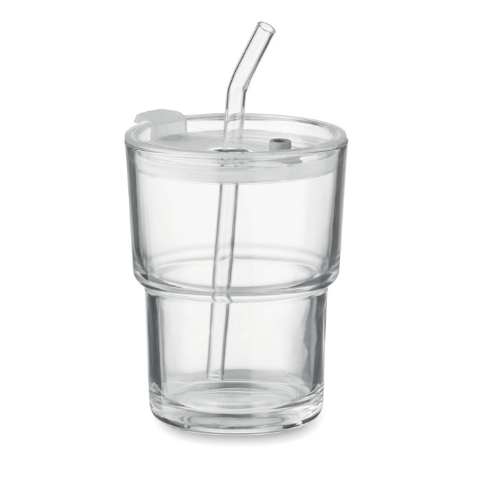Sip staklena čaša s poklopcem i staklenom slamkom 400 ml