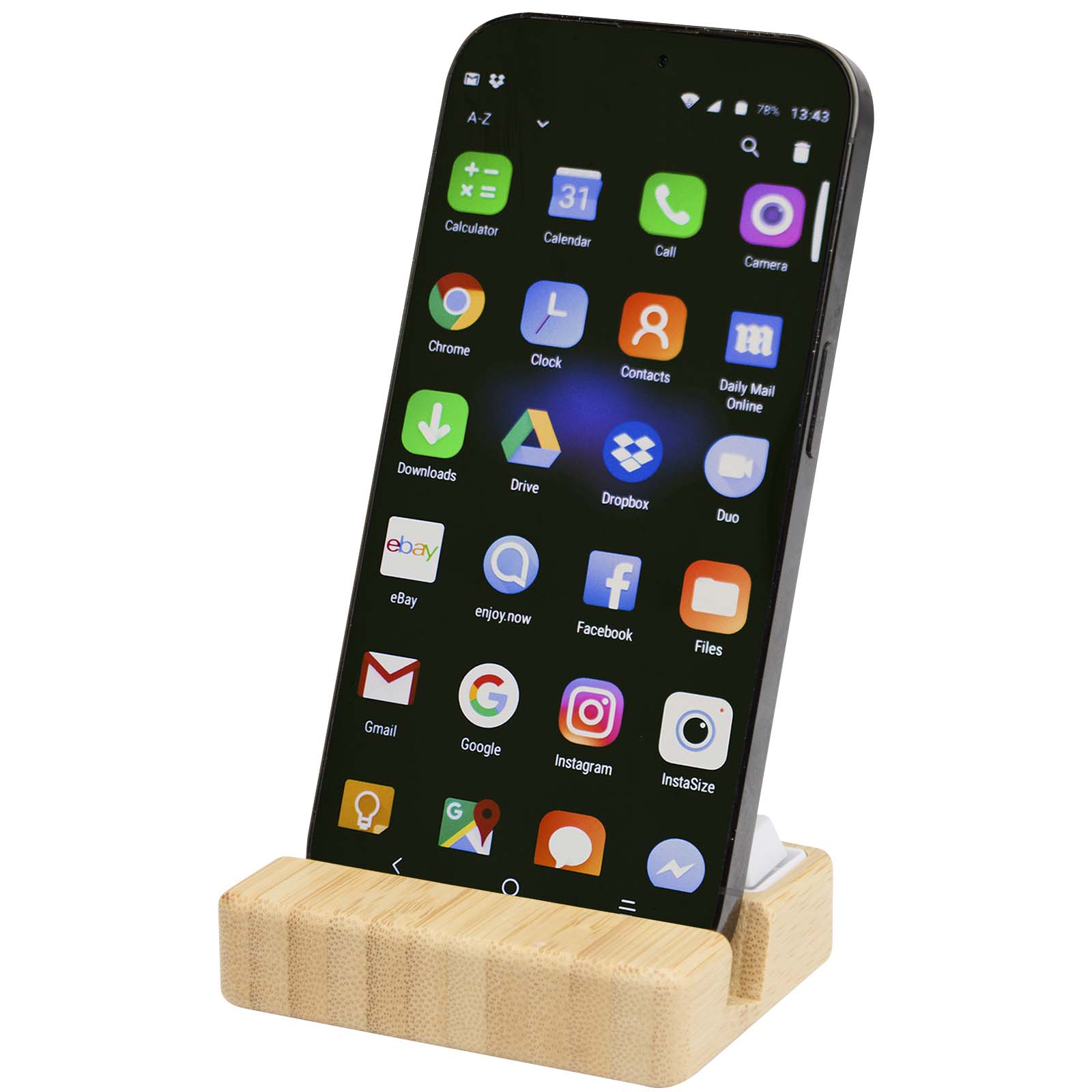 Algol reciklirani plastični stalak za telefon i fidget igračka s bambusnim detaljima