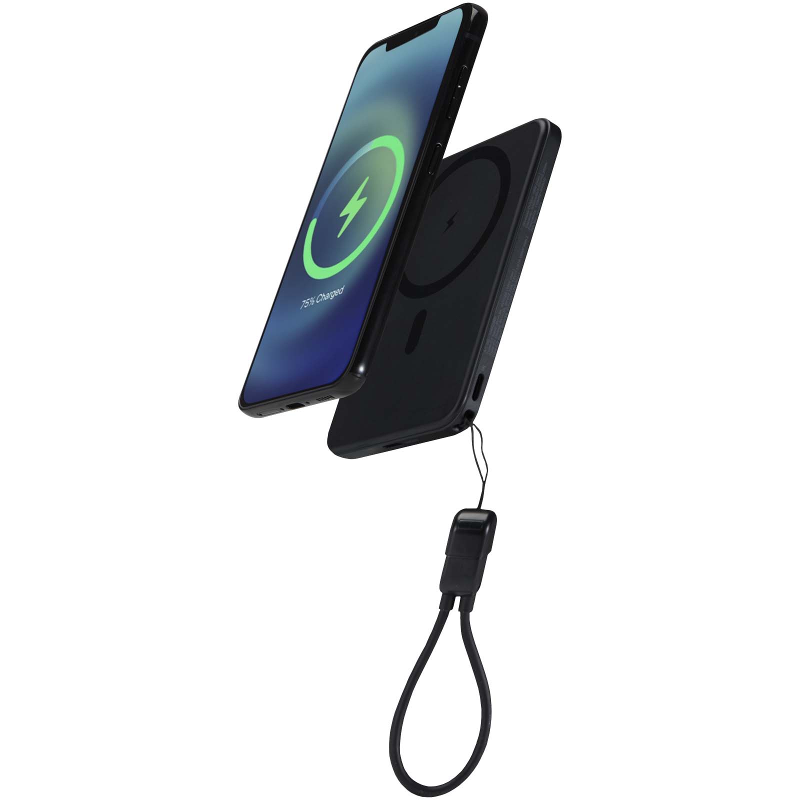 SMART 5000 mAh magnetski powerbank od reciklirane plastike s trakom za nošenje oko vrata