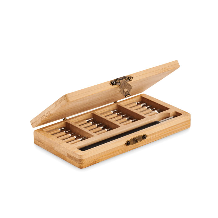 Bamtool set od 24 precizna odvijača u kutiji od bambusa
