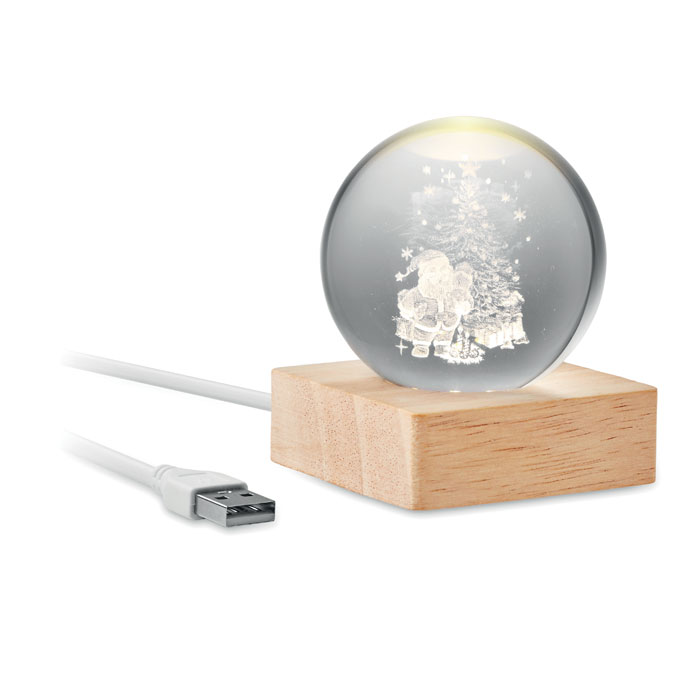 Santa Light staklena božićna kuglica s punjivim LED svjetlom