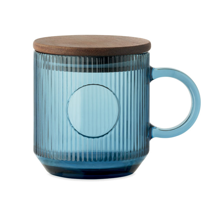 Vitrio Mug rebrasta staklena šalica s poklopcem od bagrema 300 ml