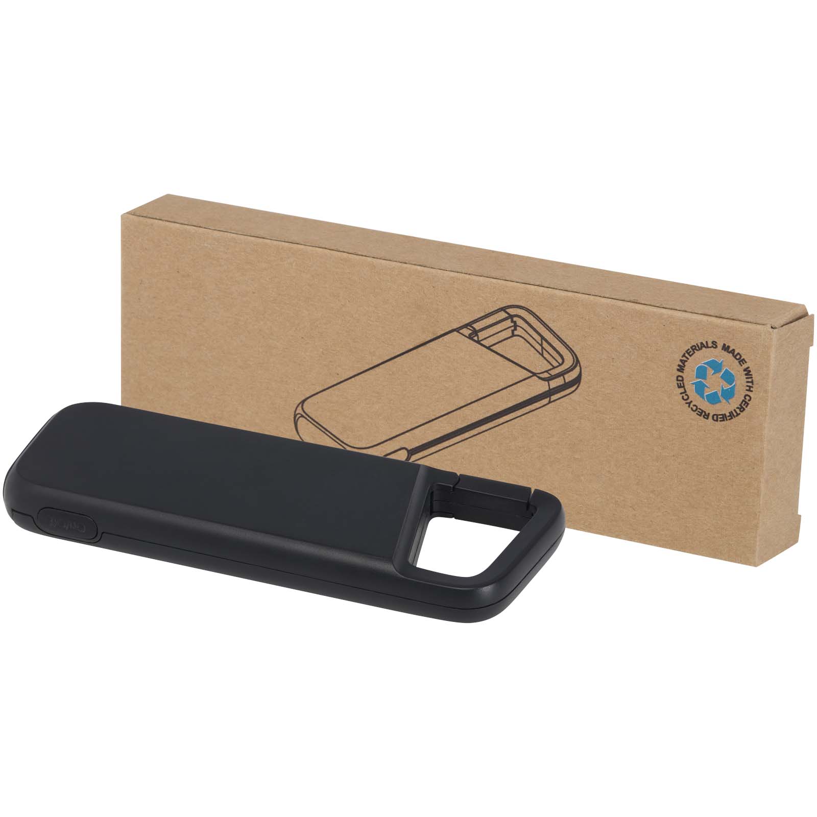 Alkes 5000 mAh 12W powerbank od reciklirane plastike, otporan na vodu, s karabinerom