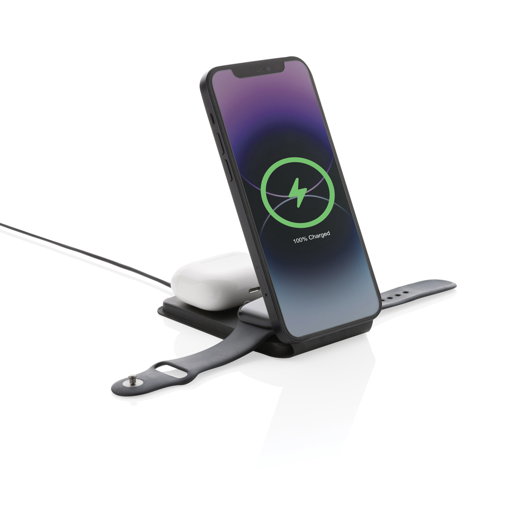 Swiss Peak sklopivi 3-u-1 magnetni bežični punjač 15 W, RCS reciklirani PU