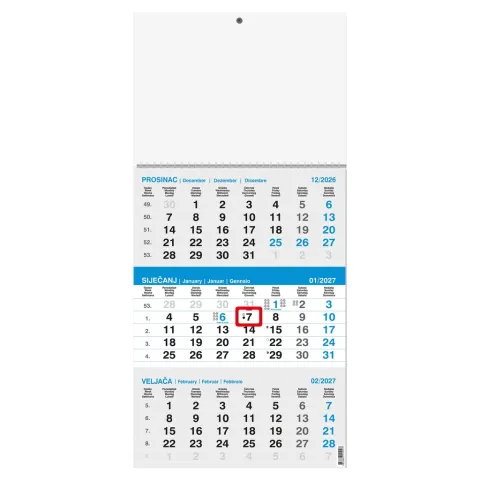 „Poslovni Sivo-Plavi“ trodjelni kalendar, 12 list., PVC vrećica, pokazivač