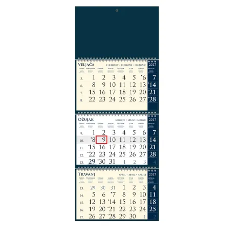 „Poslovni Sirio Dark Blue“ trodjelni kalendar, 3x12 list., vrećica, pokazivač