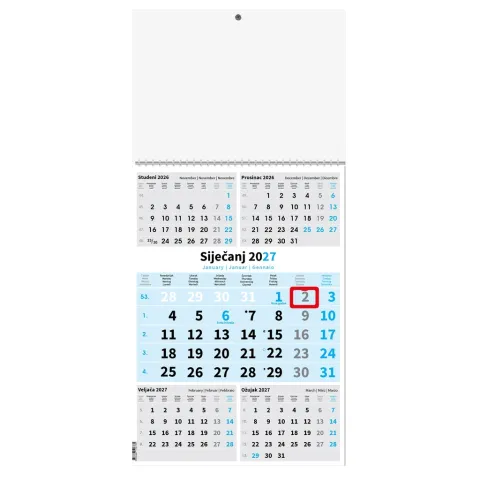 „ Poslovni Plavi 5 Mj.“ trodjelni kalendar, 12 list., PVC vrećica, pokazivač