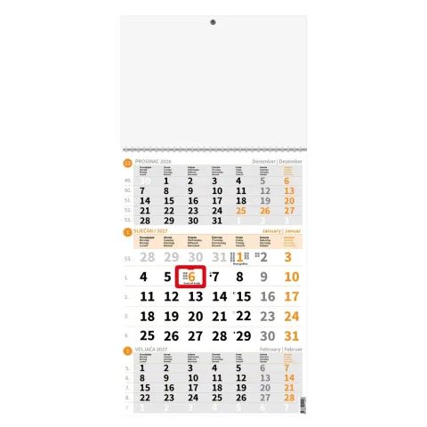 „Poslovni Narančasti“ trodijelni kalendar, 12 list., PVC vrećica, pokazivač