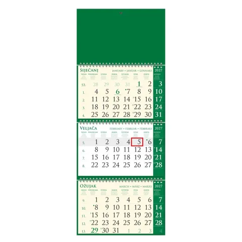 „Poslovni Sirio Pino Verde Zeleni“ trodjelni kalendar, 3x12 list., vrećica, pokazivač