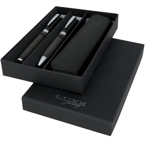 Carbon Duo poklon set kemijske i roler olovke s futrolom (crna tinta)