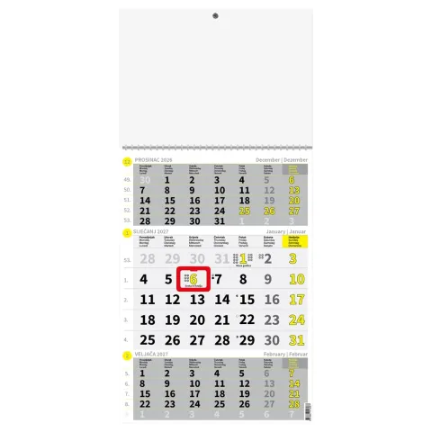„Poslovni Žuto-Sivi“ trodjelni kalendar, 12 list., PVC vrećica