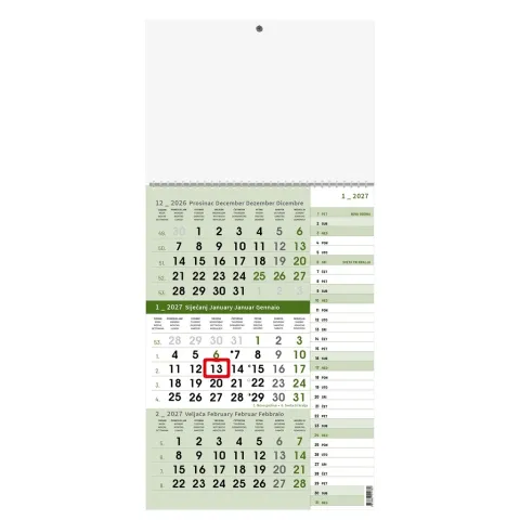 „Poslovni Zeleni Planer“ trodjelni kalendar, 12 list., PVC vrećica, pokazivač