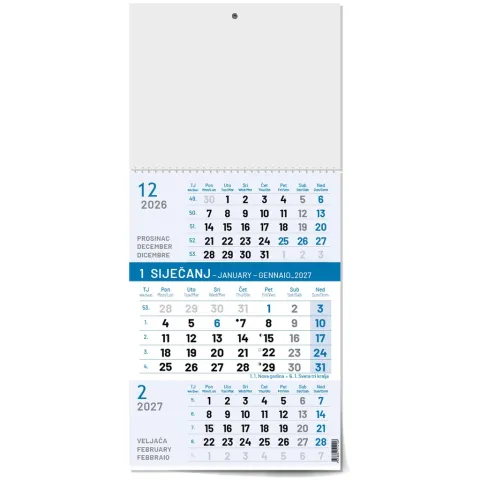 „Poslovni Plavi“ B4 trodjelni kalendar, 12 list., PVC vrećica, pokazivač