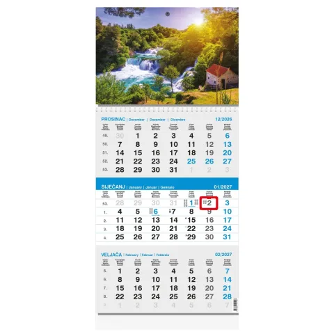 „Poslovni Sivo-Plavi“ trodjelni kalendar s fotografijom, 12 list., PVC vrećica, pokazivač