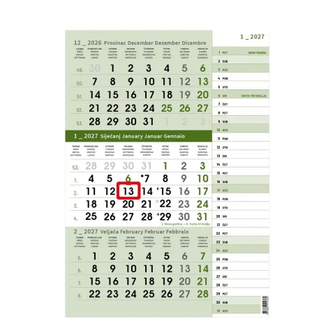 „Poslovni Zeleni Planer“ neuvezani trodijelni kalendar, 12 list., PVC vrećica, pokazivač