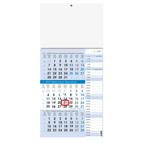 „Poslovni Plavi Planer“ trodjelni kalendar, 12 list., PVC vrećica, pokazivač