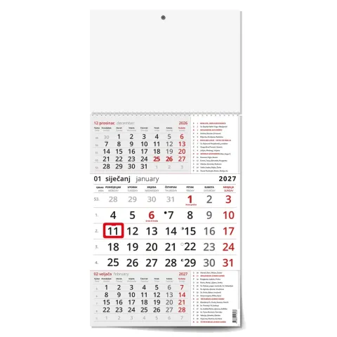 „Poslovni Crveni S Katoličkim Kalendarom“ trodjelni kalendar, 12 list., PVC vrećica, pokazivač