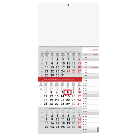 „Poslovni Sivo Crveni Planer“ trodjelni kalendar, 12 list., PVC vrećica, pokazivač